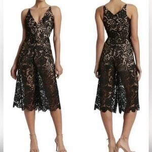 Dress the population black‎ lace crop wide leg jumpsuit size small